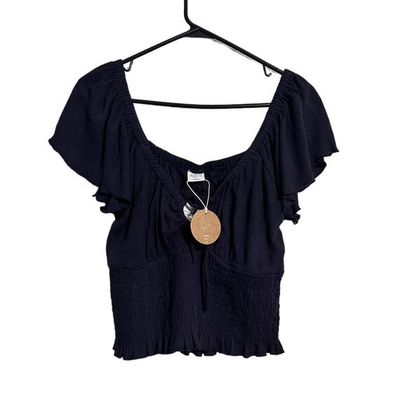 Patrons of Peace Navy Blue Smocked Crop Top Size Medium NWT - Picture 1 of 7
